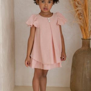 Vestido Infantil Rosa Manga volante