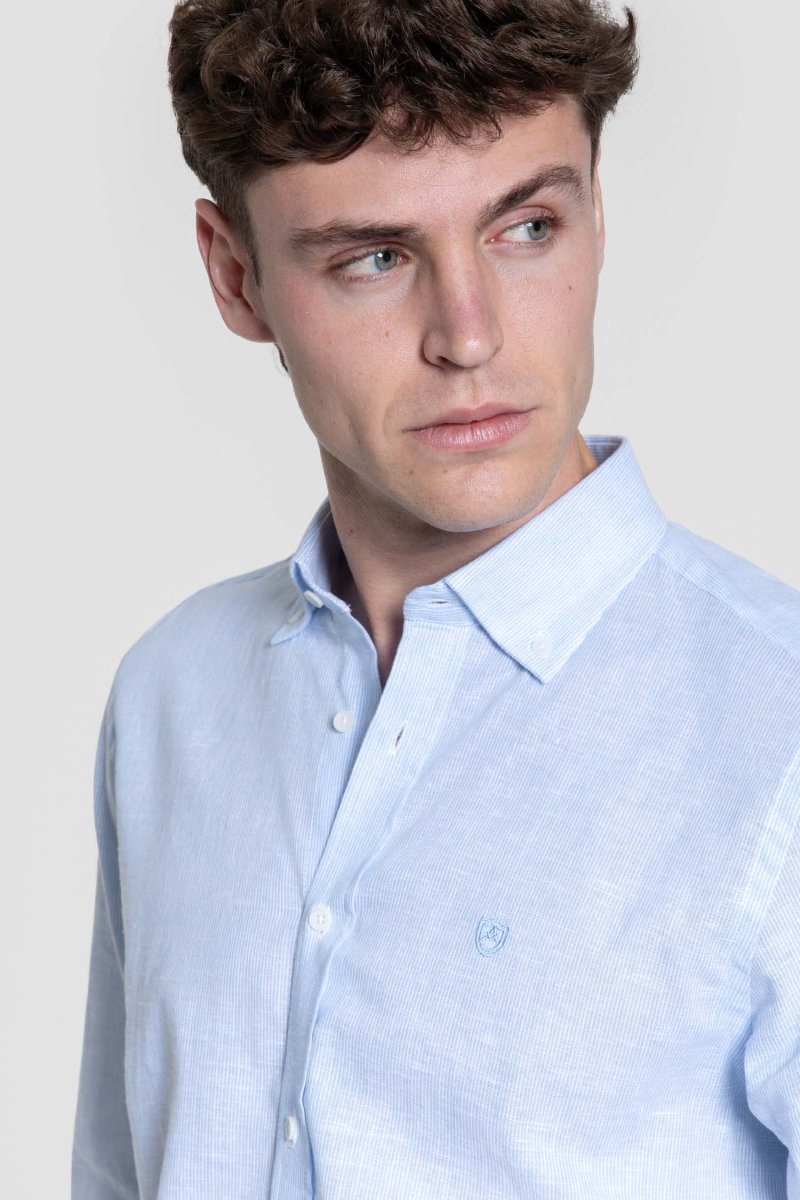 Camisa Patrón Regular Celeste - Imagen 3