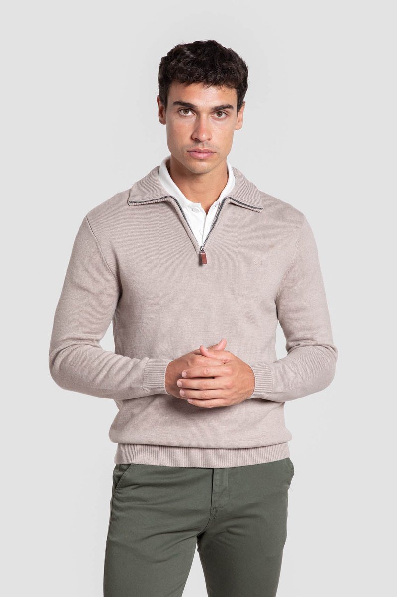 Jersey Cremallera Cuero Cuello Alto