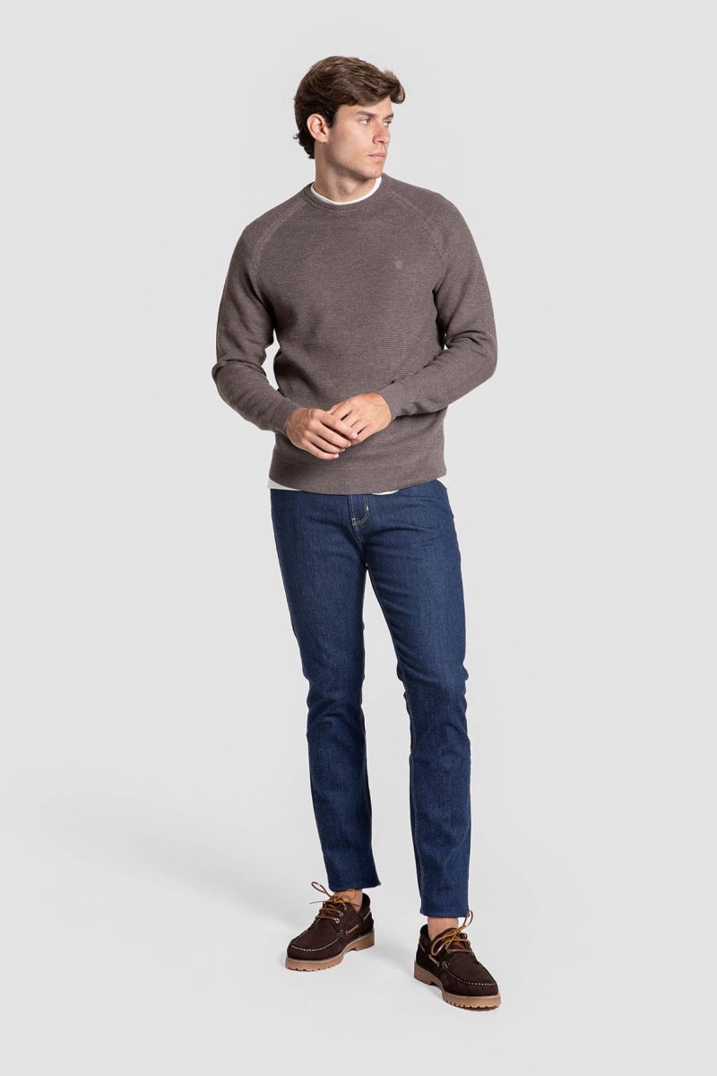 Jersey Punto Piqué Marrón Cuello Crew - Imagen 4