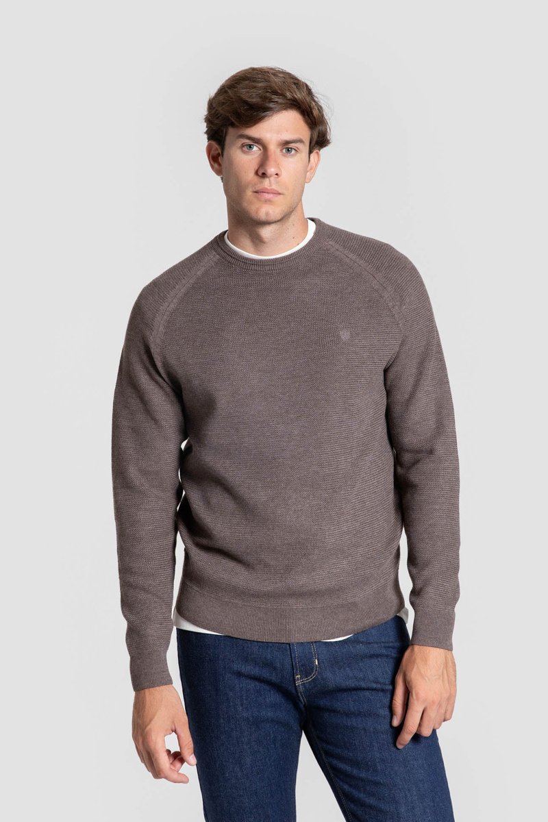 Jersey Punto Piqué Marrón Cuello Crew - Imagen 3