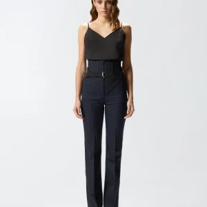 Pantalón bustier de lana con raya diplomatica
