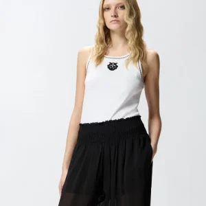 Camiseta sin mangas de canalé con bordado love birds