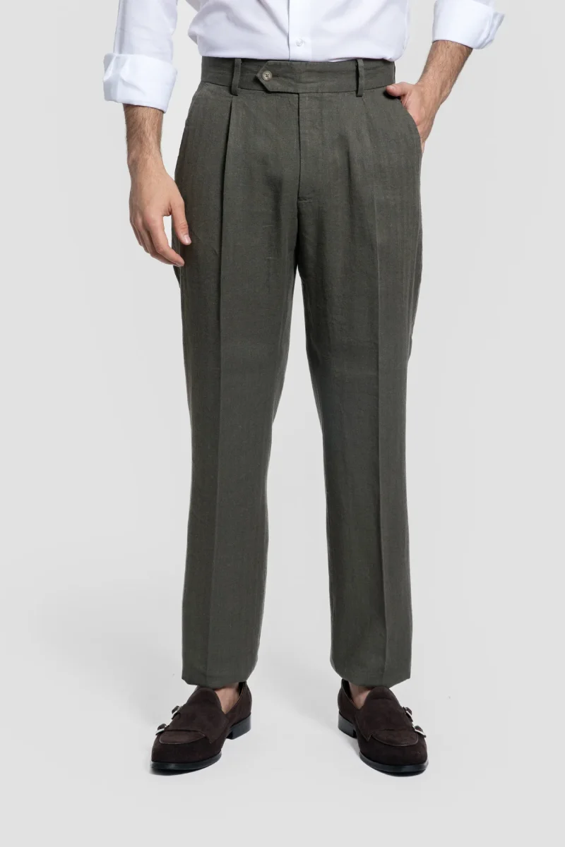 Pantalón Pinzas Bota Ancha Kaki - Imagen 3
