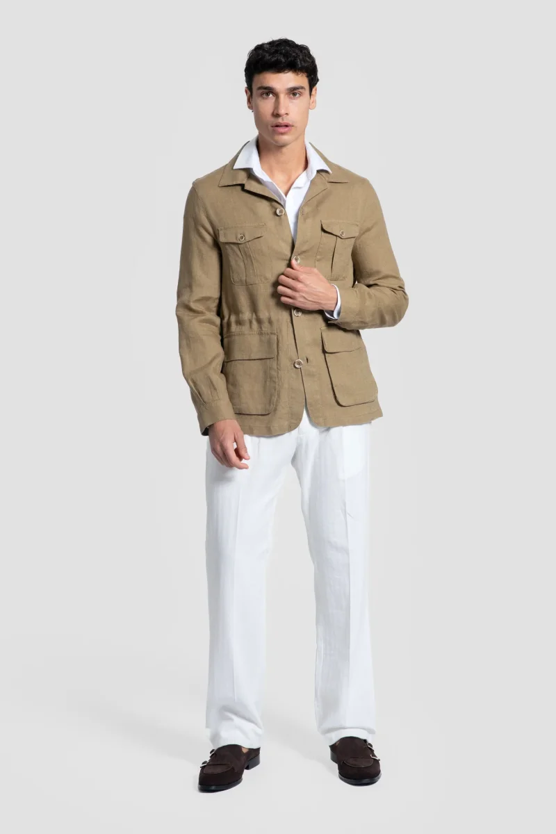 Sobre-Camisa Lino Multi-Bolsillos Camel - Imagen 3