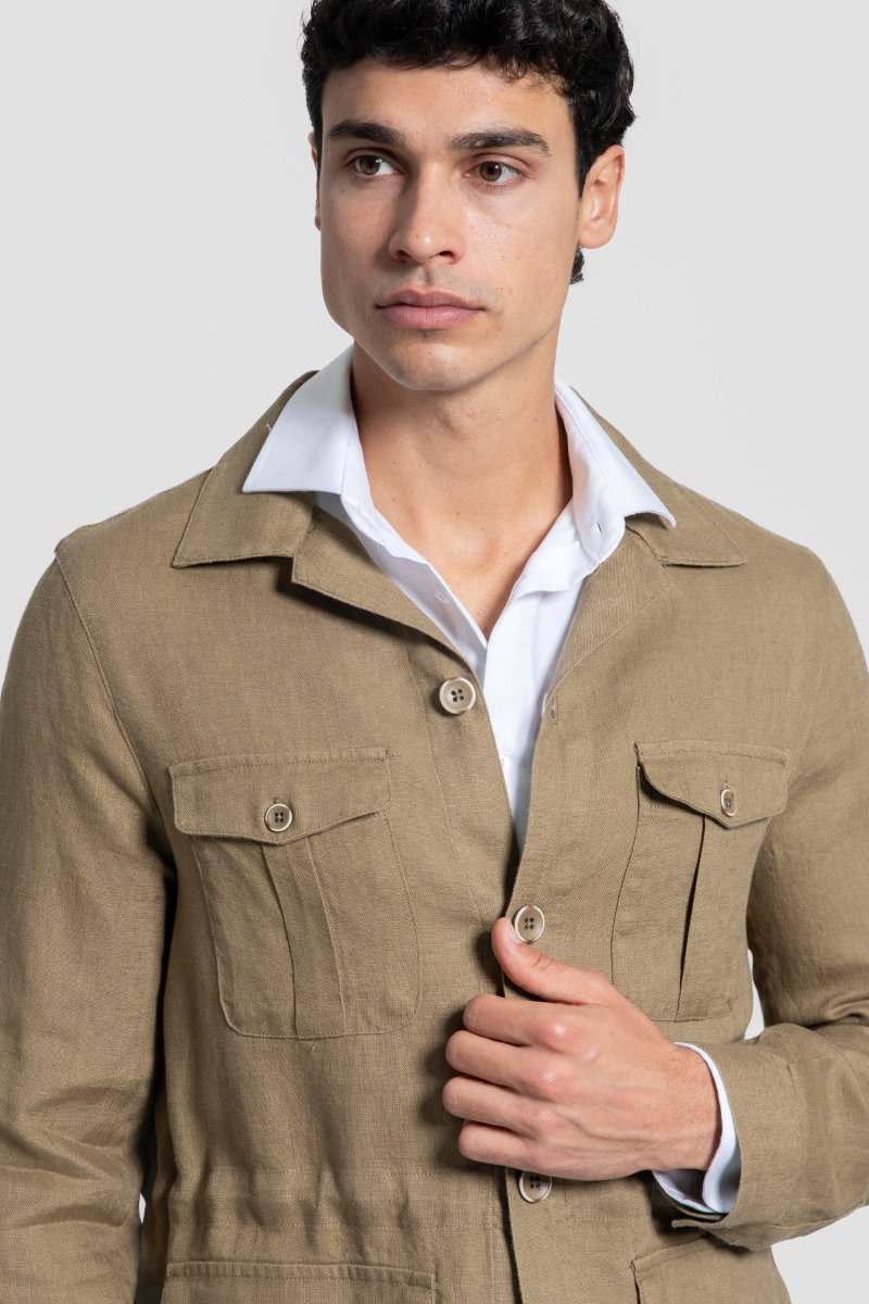 Sobre-Camisa Lino Multi-Bolsillos Camel - Imagen 4
