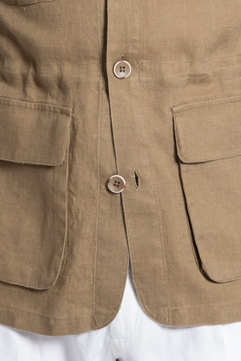 Sobre-Camisa Lino Multi-Bolsillos Camel - Imagen 5