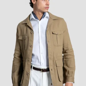 Sobre-Camisa Lino Multi-Bolsillos Camel