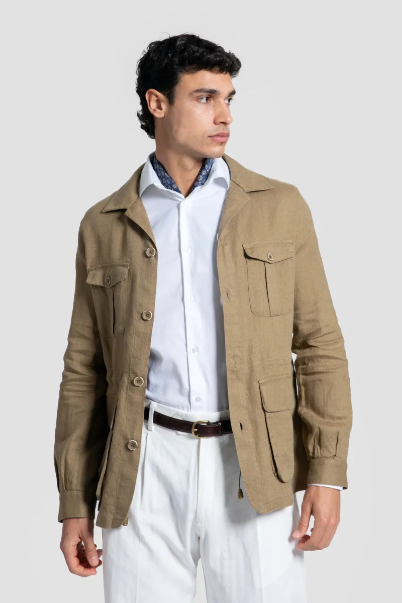 Sobre-Camisa Lino Multi-Bolsillos Camel - Imagen 2