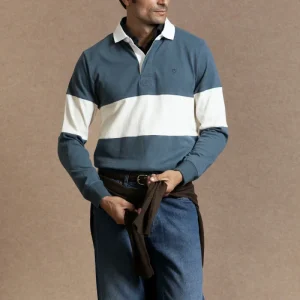 Polo Manga Larga Raya Ancha Índigo