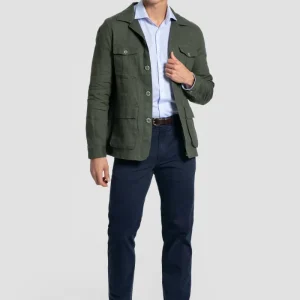 Sobre-Camisa Lino Kaki Multi-bolsillos