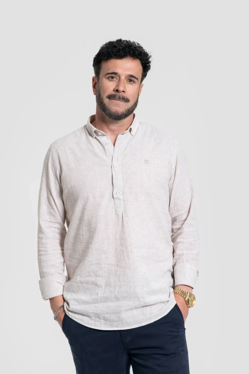 Camisa Polera Rayas Camel - Imagen 3