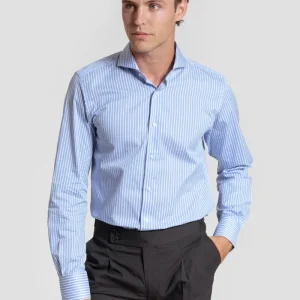 Camisa Vestir Raya Media Celeste - Huella