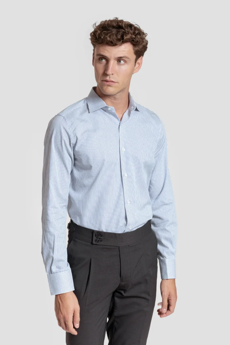 Camisa Vestir Raya Fina Azul Marino - Huella - Imagen 2