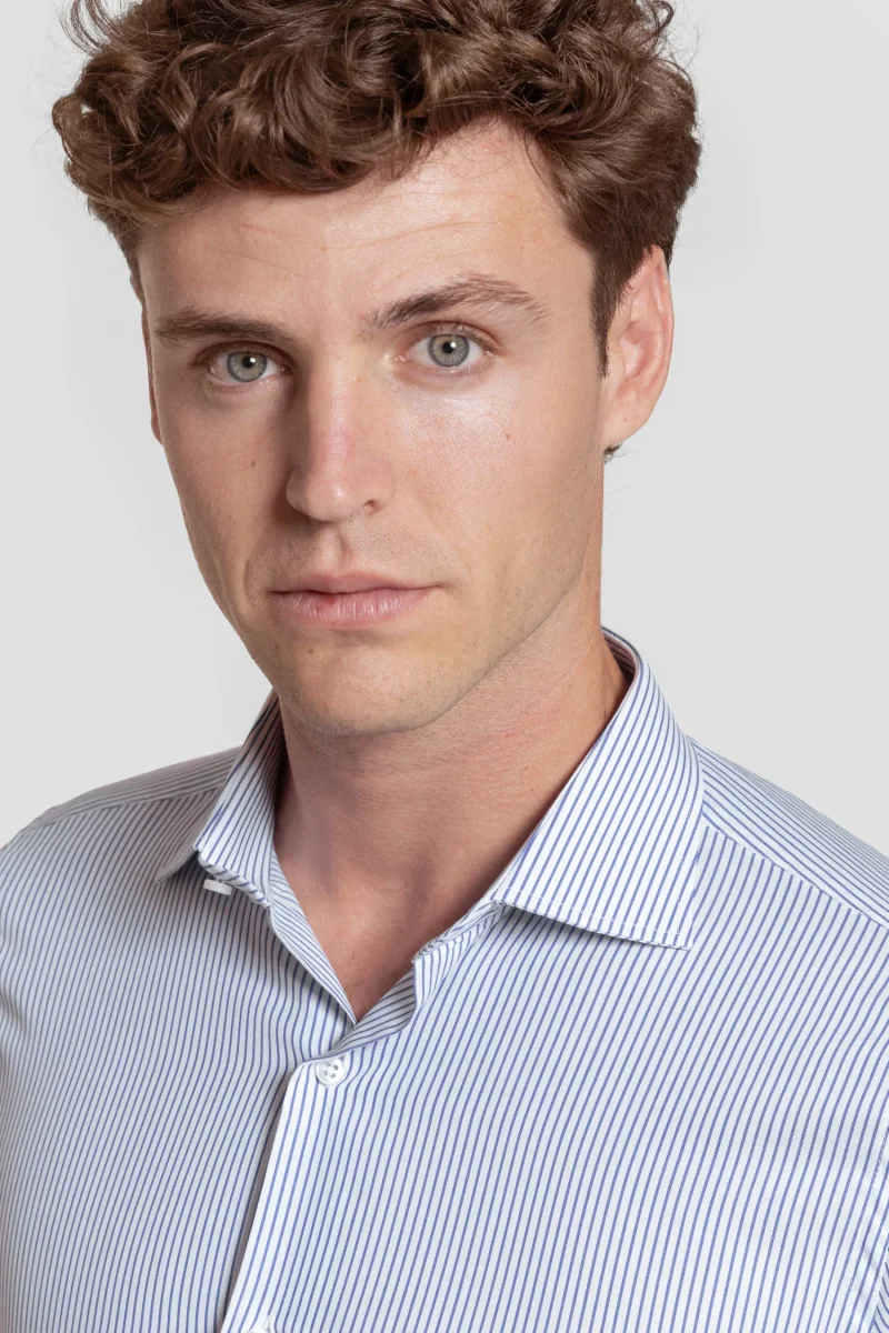 Camisa Vestir Raya Fina Azul Marino - Huella - Imagen 3