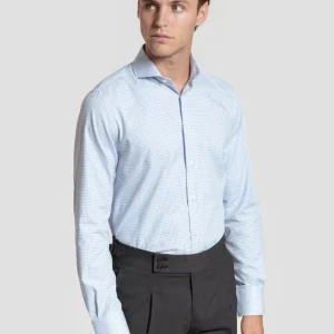 Camisa Vestir Cuadro Pequeño Celeste - Huella