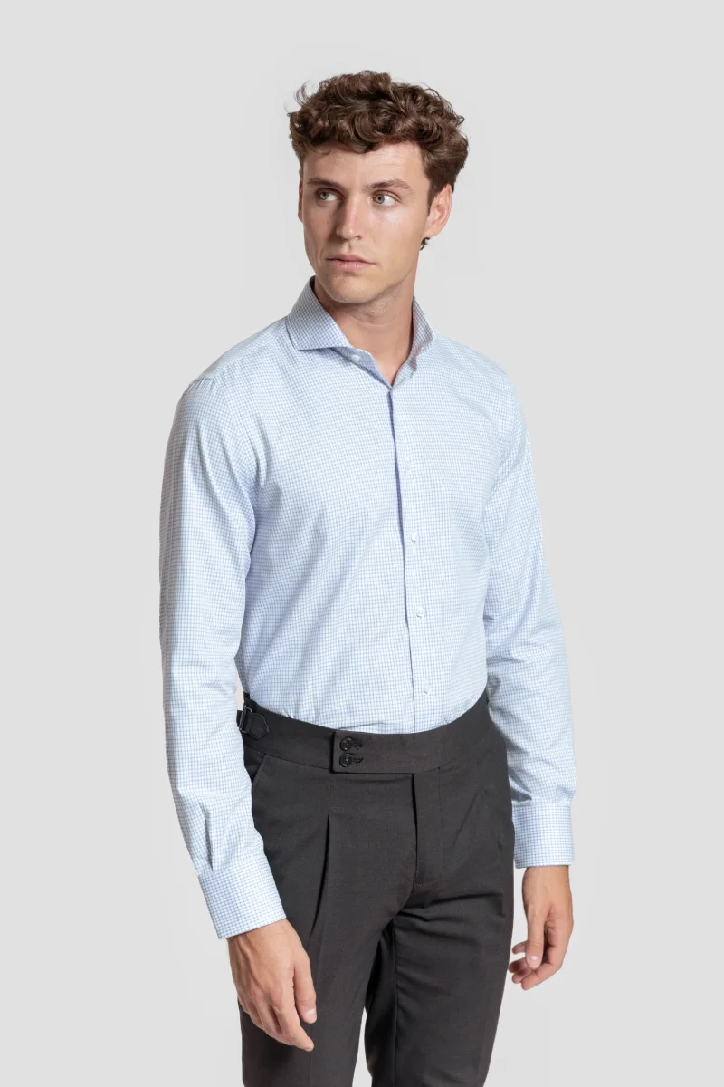 Camisa Vestir Cuadro Pequeño Celeste - Huella - Imagen 2