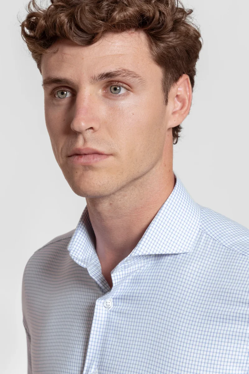 Camisa Vestir Cuadro Pequeño Celeste - Huella - Imagen 3