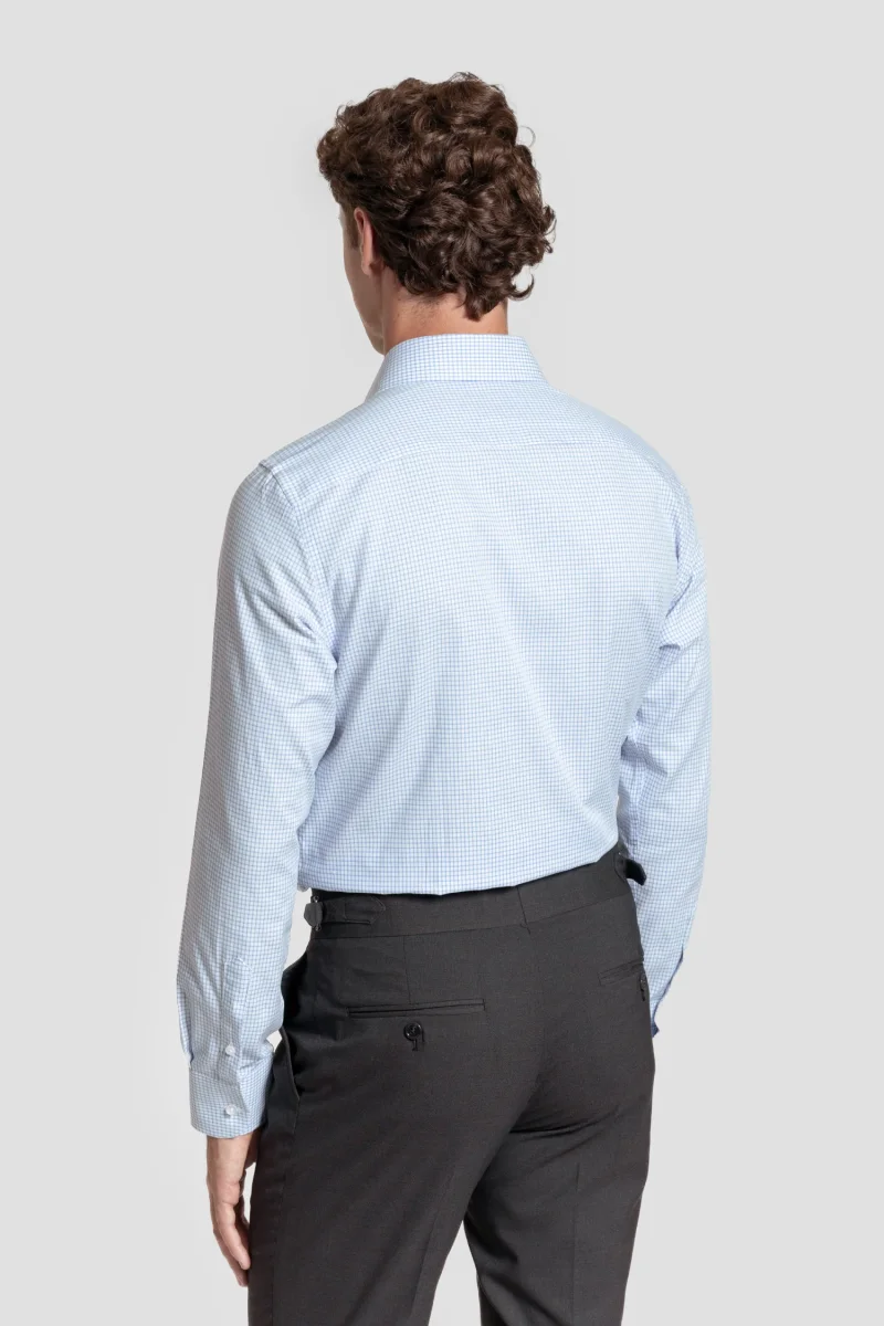 Camisa Vestir Cuadro Pequeño Celeste - Huella - Imagen 5