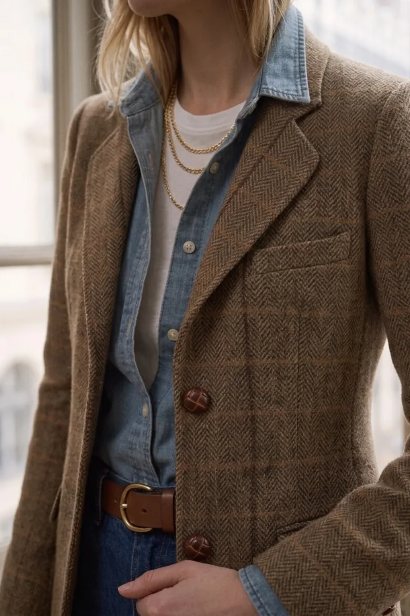 Americana Cuadros Camel - Imagen 6