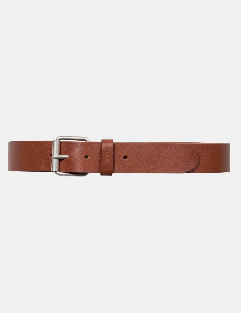 Cinturón LEATHER BELT - Cognac/Silver - Imagen 2