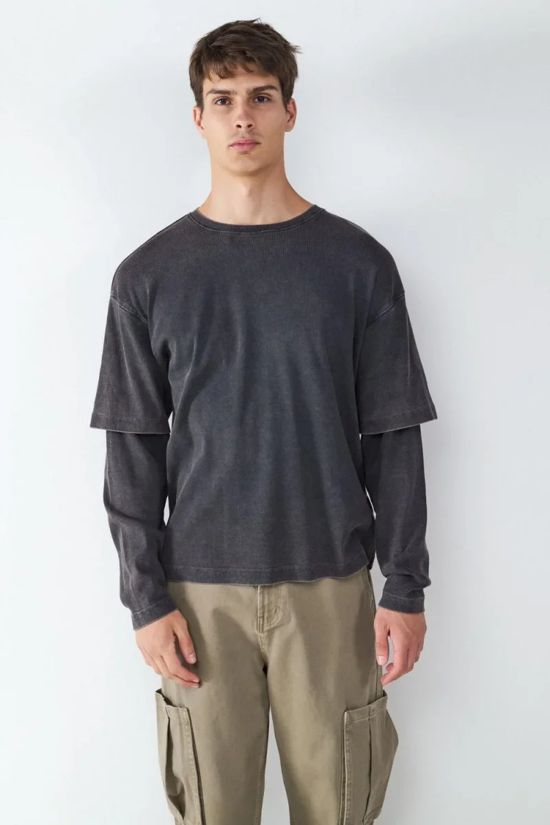 CAMISETA MANGA LARGA EFECTO LAVADO BMK-Black