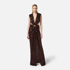 Vestido red carpet de lentejuelas marrón chocolate