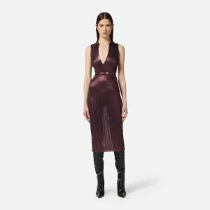 Vestido de punto laminado con cinturón