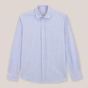 Camisa de Algodón - Oxford Azul Raya Fina Blanca
