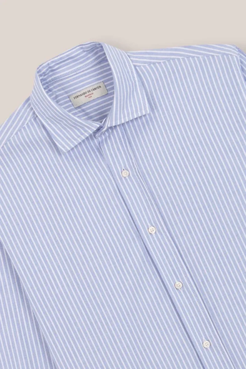 Camisa de Algodón - Oxford Azul Raya Fina Blanca - Imagen 3