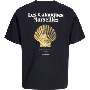 CAMISETA LOOSE ESTAMPADA PAROS SKETCH - Black Print:YELLOW CLAM