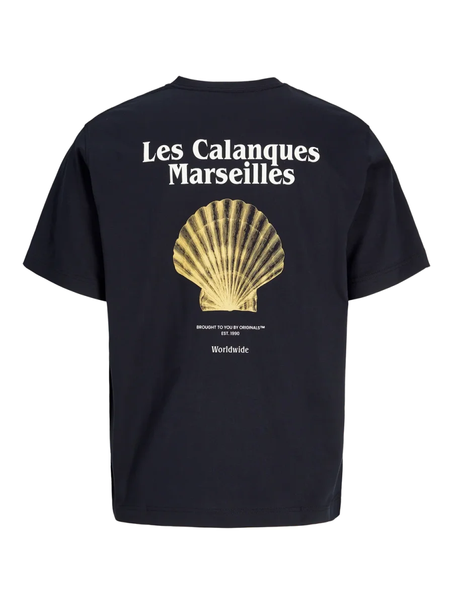 CAMISETA LOOSE ESTAMPADA PAROS SKETCH - Black Print:YELLOW CLAM