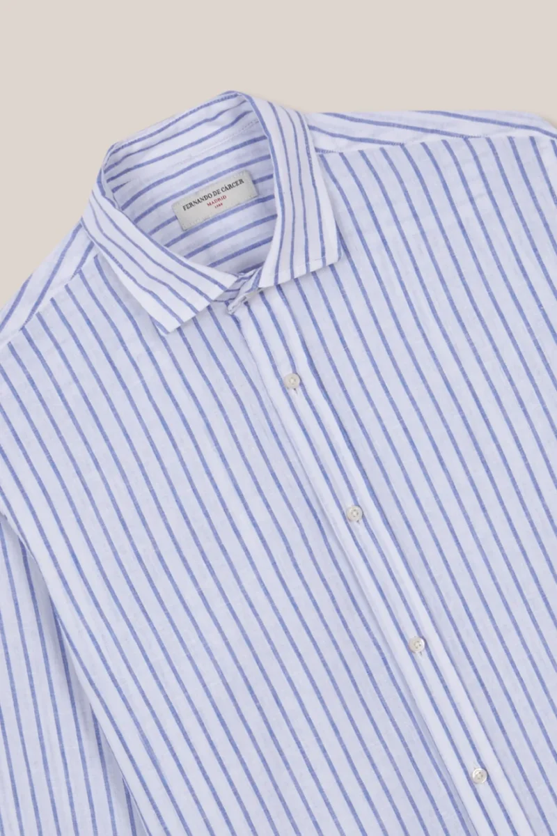 Camisa de Lino - Blanca Rayas Azules - Imagen 3
