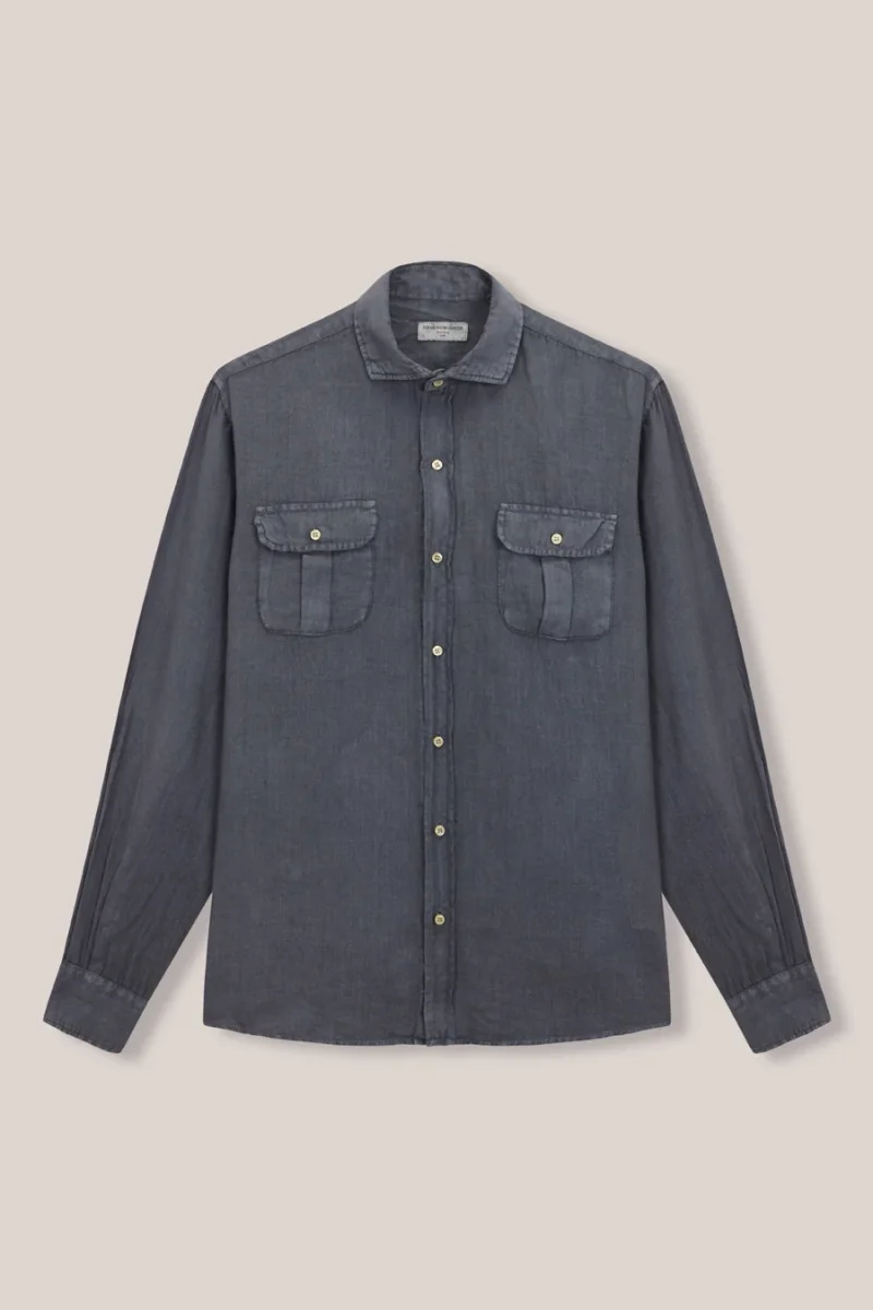 Camisa de Lino Dos Bolsillos - Plomo