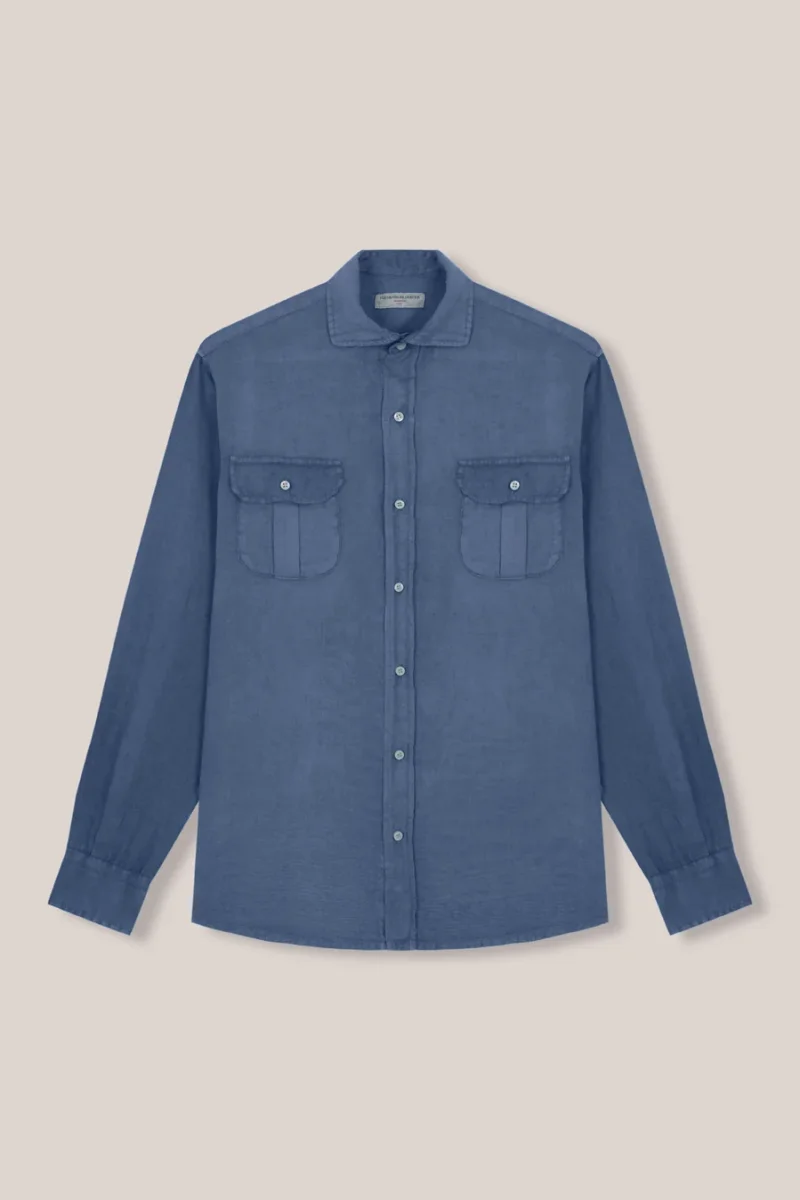 Camisa de Lino Dos Bolsillos - Azul Petróleo - Imagen 2