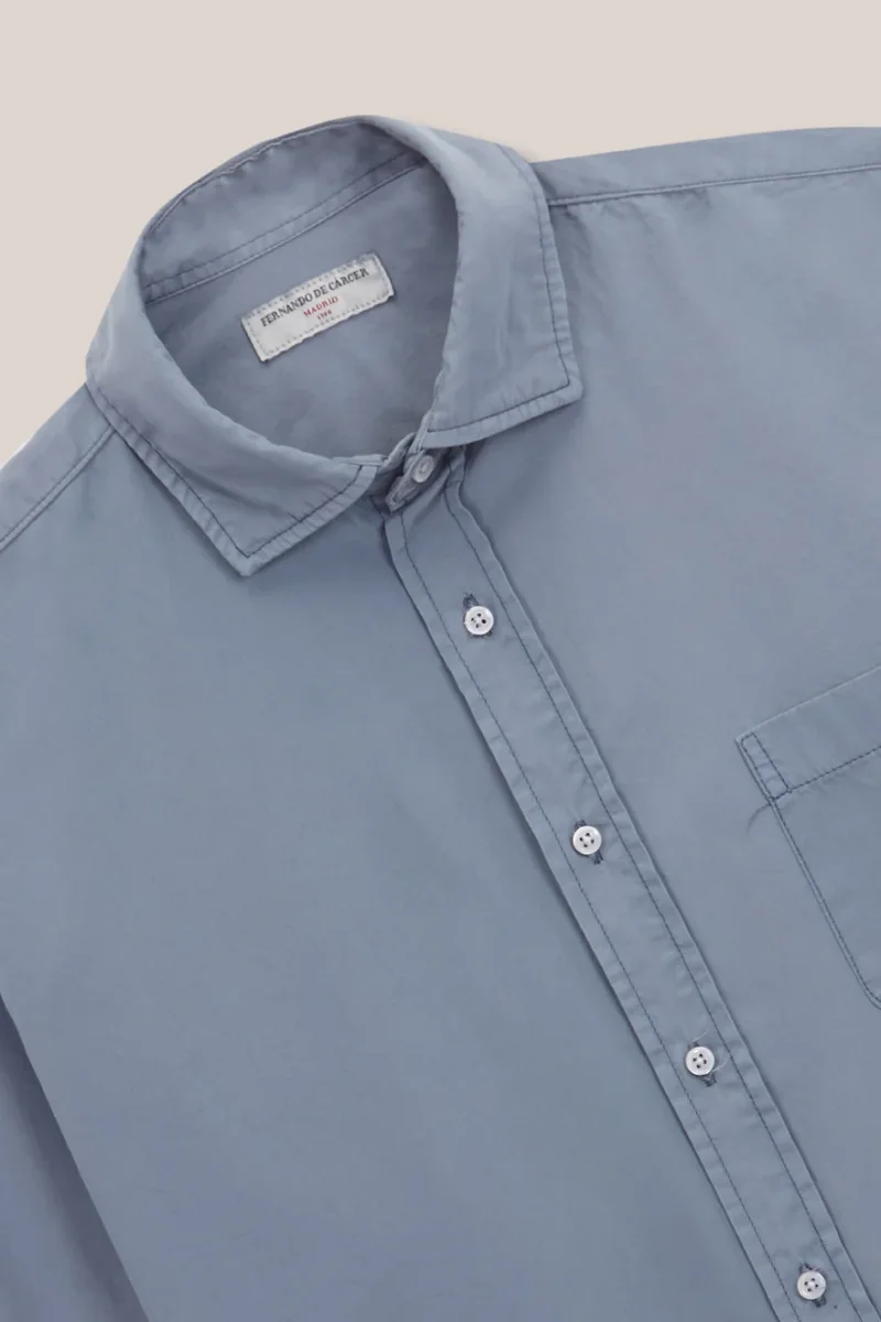 Camisa De Popelín Bolsillo - Azul Petróleo - Imagen 3