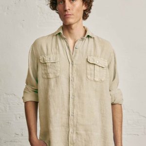 Camisa de Lino Dos Bolsillos - Camel