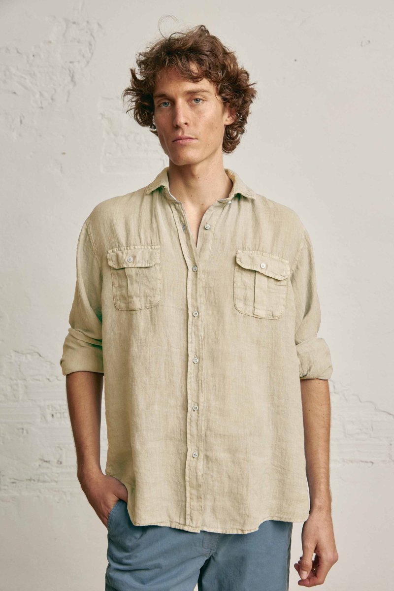 Camisa de Lino Dos Bolsillos - Camel