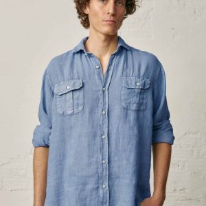 Camisa de Lino Dos Bolsillos - Azul