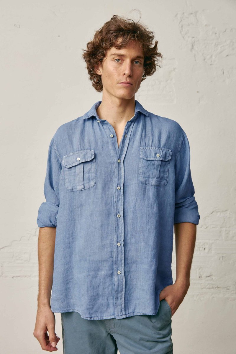Camisa de Lino Dos Bolsillos - Azul