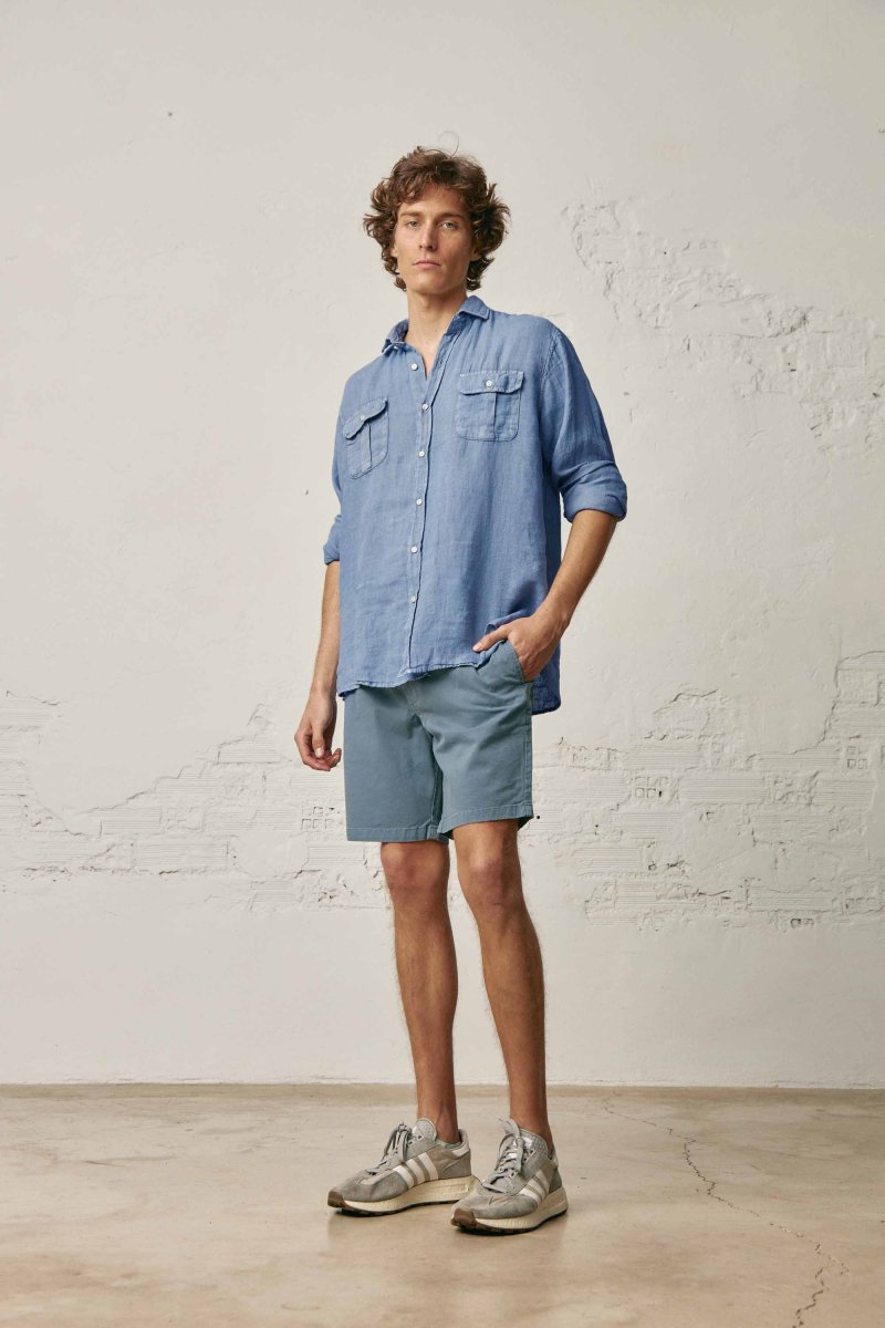 Camisa de Lino Dos Bolsillos - Azul - Imagen 3