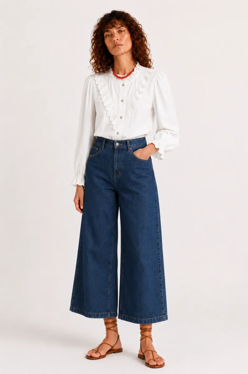 Blusa Con detalles en Perforado de Algodón - Imagen 3