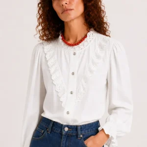 Blusa Con detalles en Perforado de Algodón