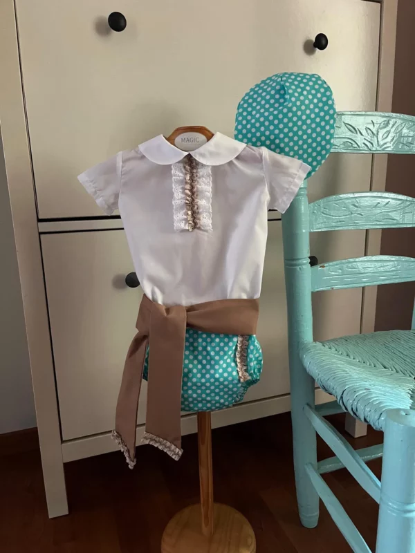 Conjunto Campero Niño Verde Agua Lunares Baby Alex