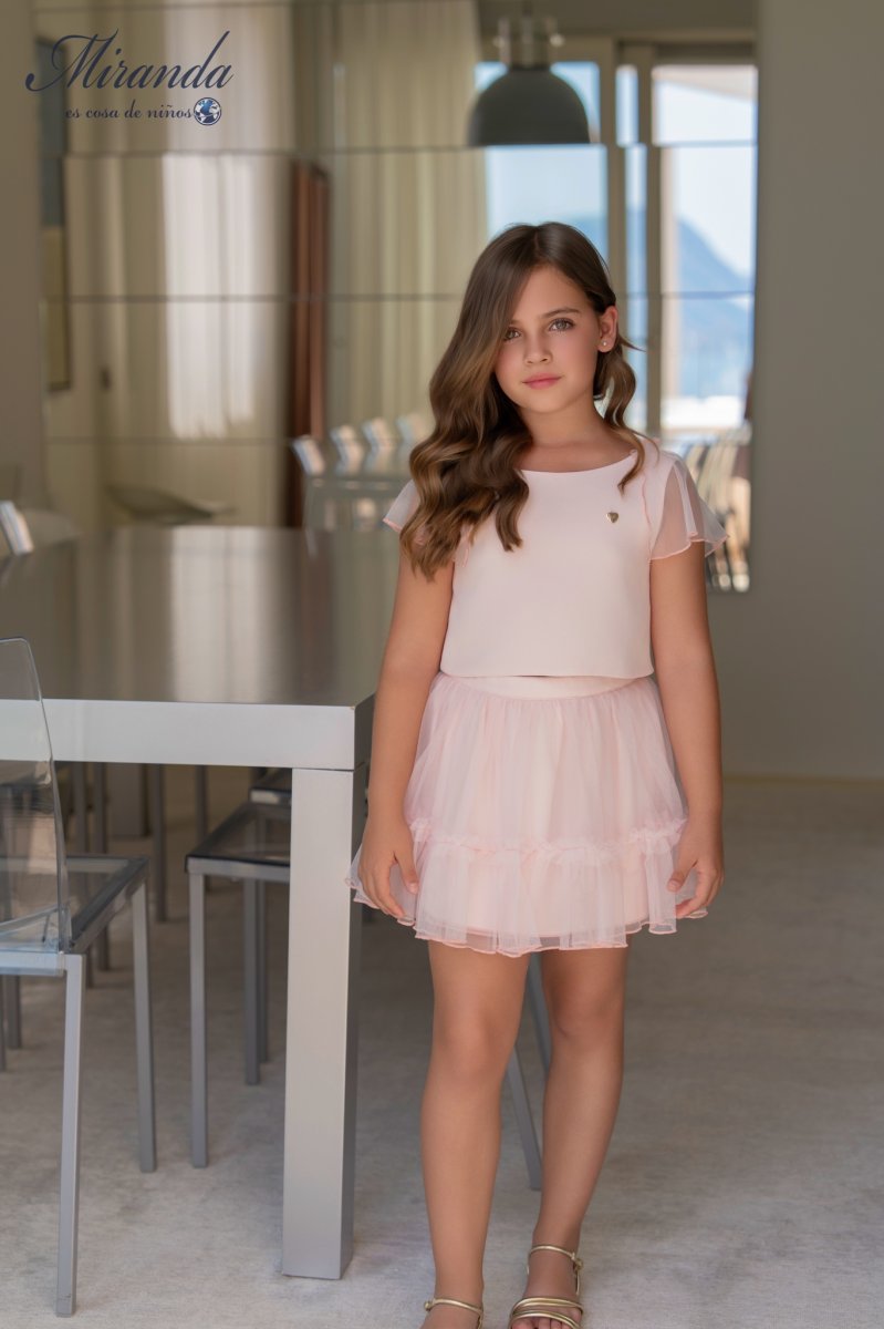 CONJUNTO NIÑA BLUSA Y FALDA GASA ROSA - Imagen 2