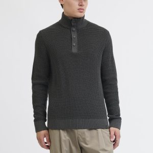 SWEATER TEJIDO ETHAN - Black Detail:Twist w. Asphalt. Button placket