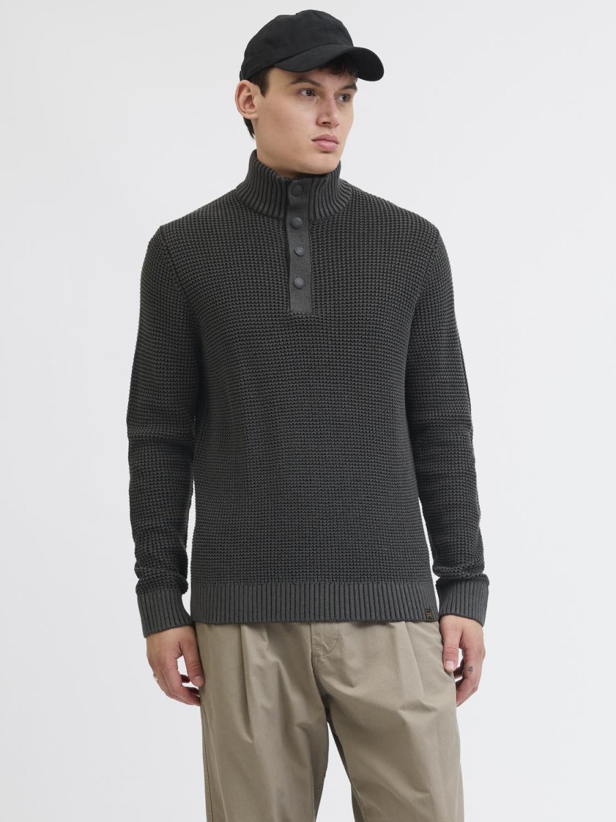 SWEATER TEJIDO ETHAN - Black Detail:Twist w. Asphalt. Button placket