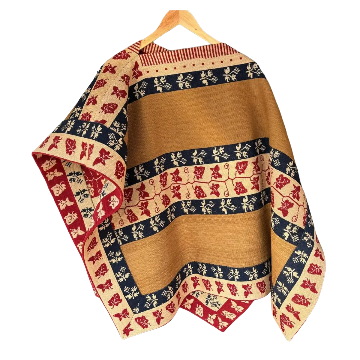 Chamanto de Lana en Tonos Beige con Motivos Rojos y Azules - Imagen 3