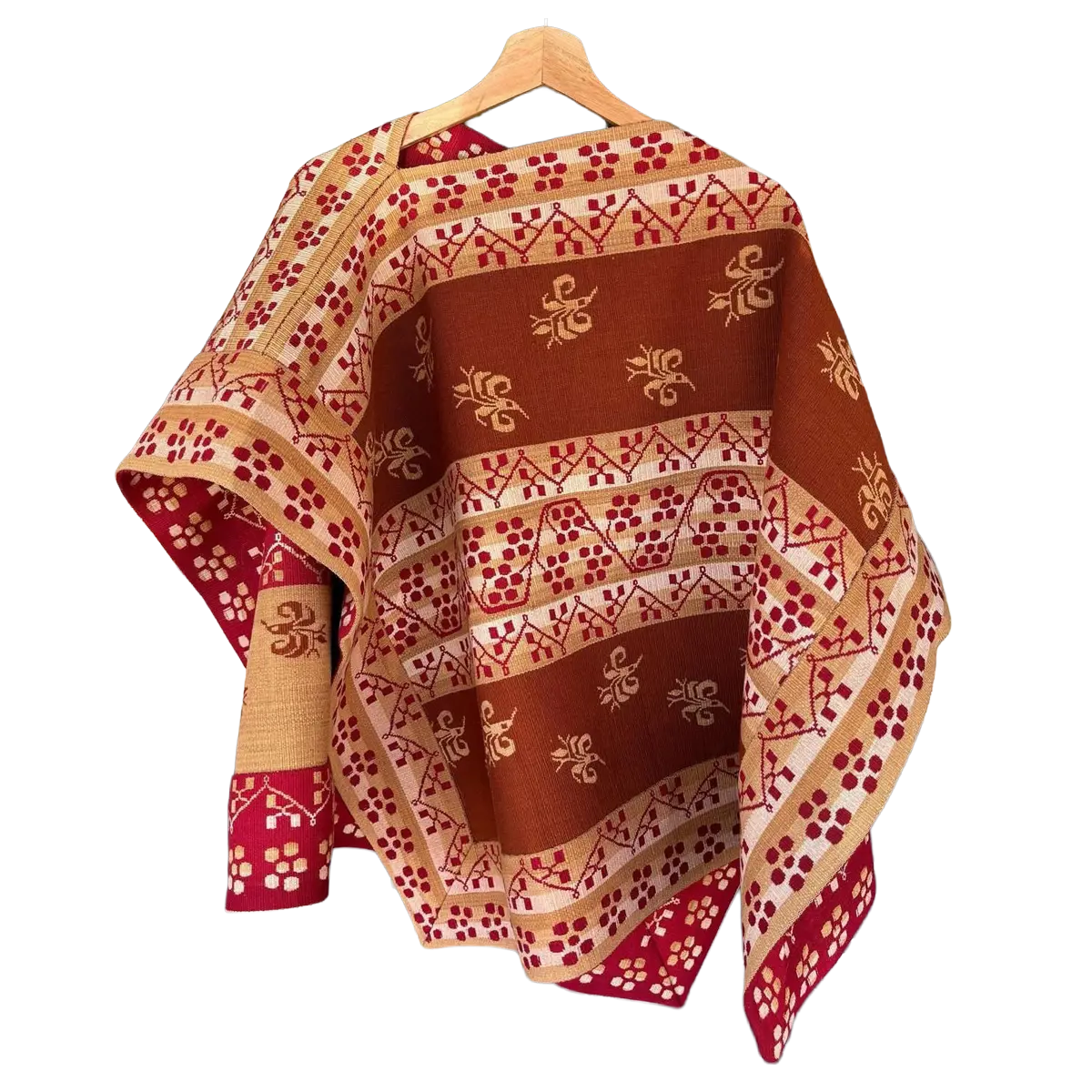 Chamanto de lana reversible con motivos geométricos y figuras tradicionales - Imagen 3