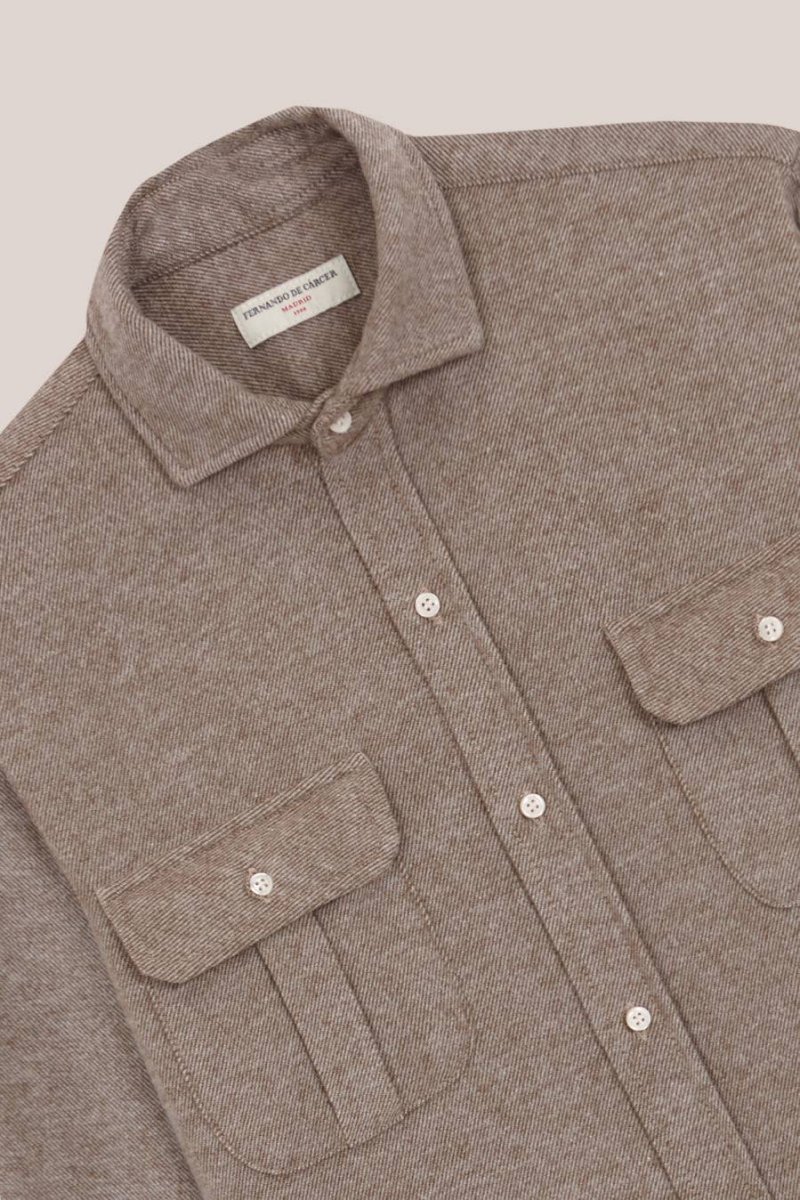 Camisa de Algodón Grueso Dos Bolsillos - Marrón Jaspeado - Imagen 3